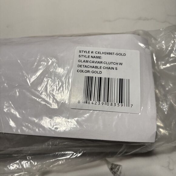 CXL Glam Caviar Clutch Gold Detachable Chain Shoulder Bag New - Picture 7 of 7